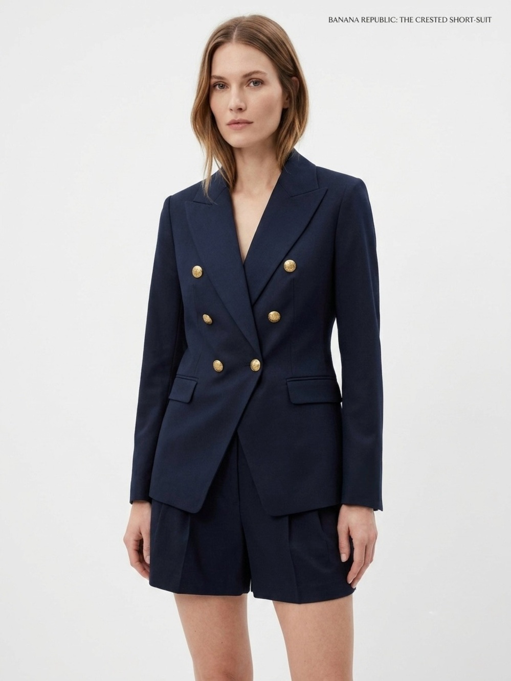 Banana Republic Navy Double-Breasted Blazer (6) w/Gold Buttons short (8) set